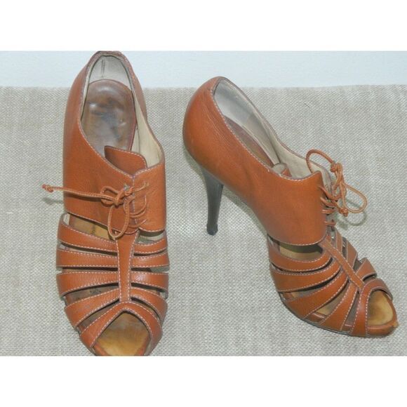 Guiseppe‎ Zanotti Shoe Size 8 EU 38 Brown Cage Open Toe Zip Back Brown Heel - Picture 9 of 10